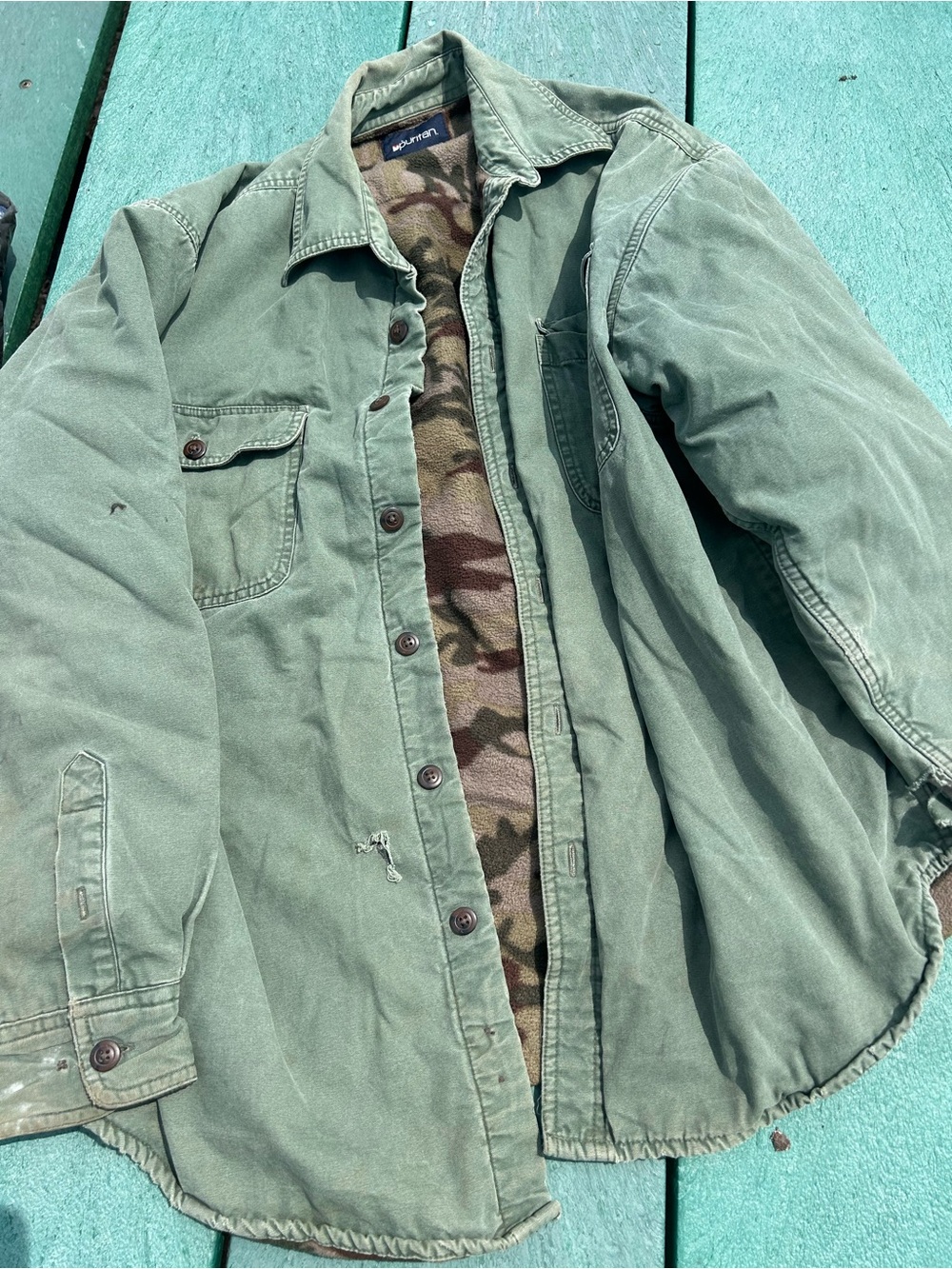 Puritan Olive Green Jacket with Camouflage Fleece Lining